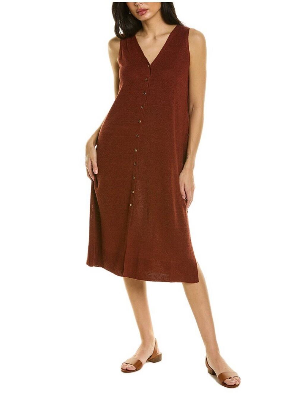 $798 NWT Lafayette 148 NY Women Dress Sz Small Linen Button Down MIDI Redwood
